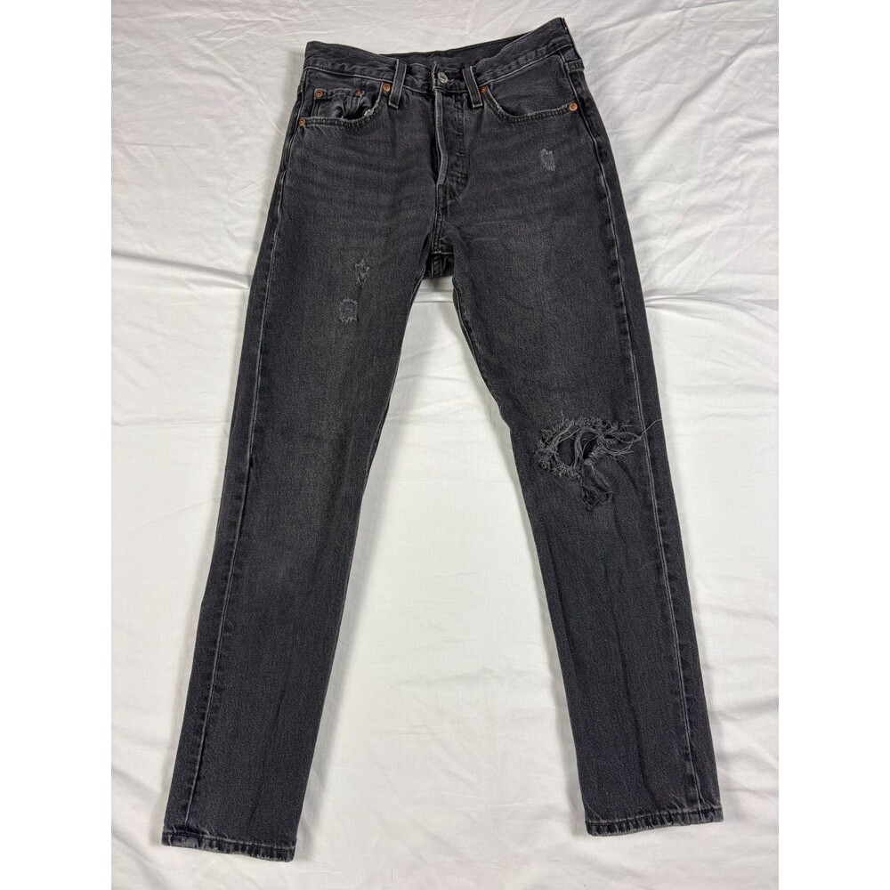 Levi’s Premium 501 Jeans Women 25 Black Distressed Button Fly Big E W25 L28